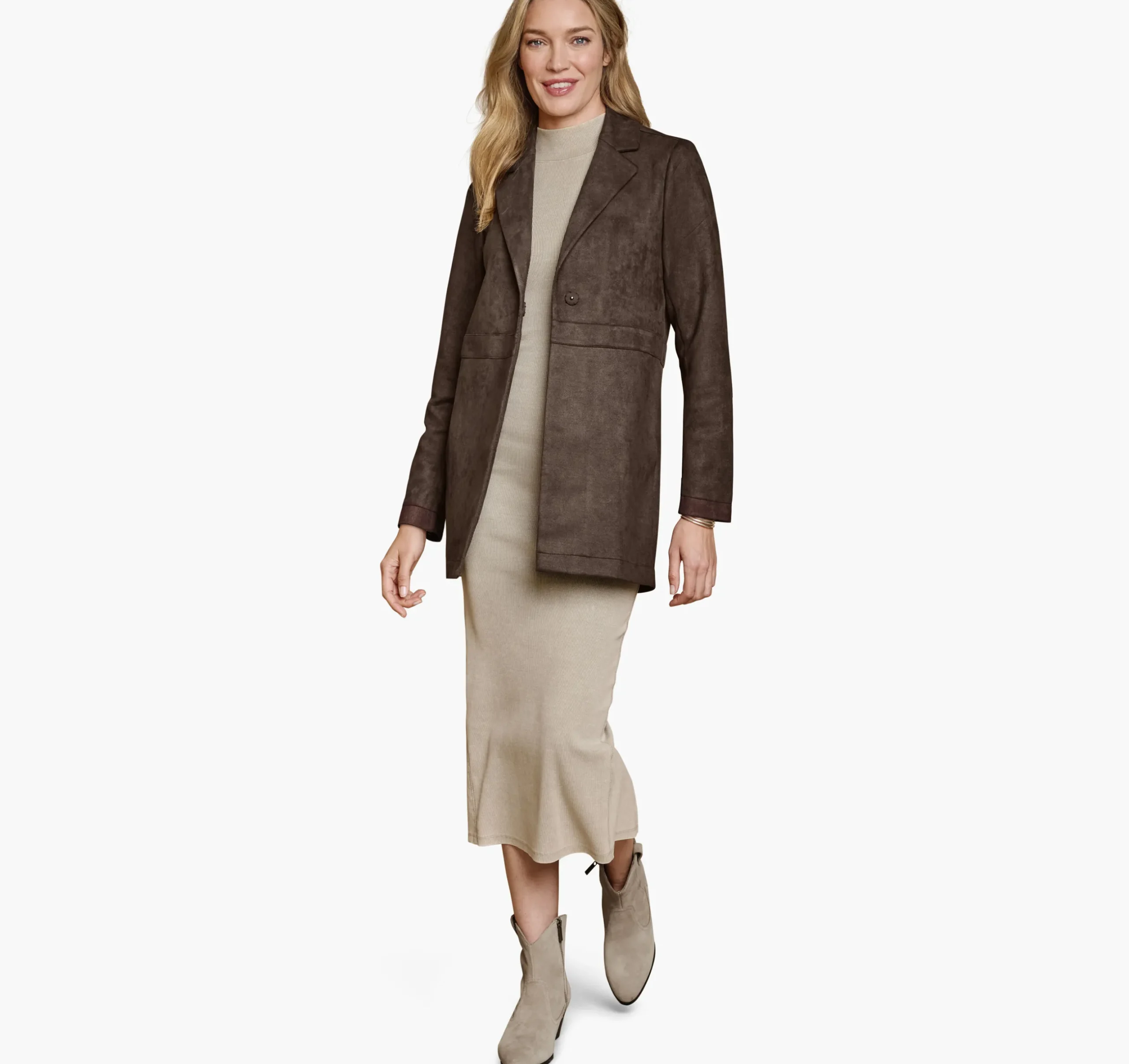 Faux-Suede Long Blazer