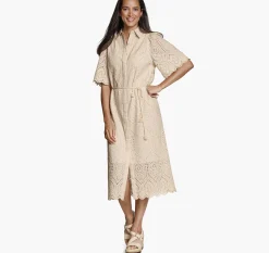 Flutter-Sleeve Eyelet Dress