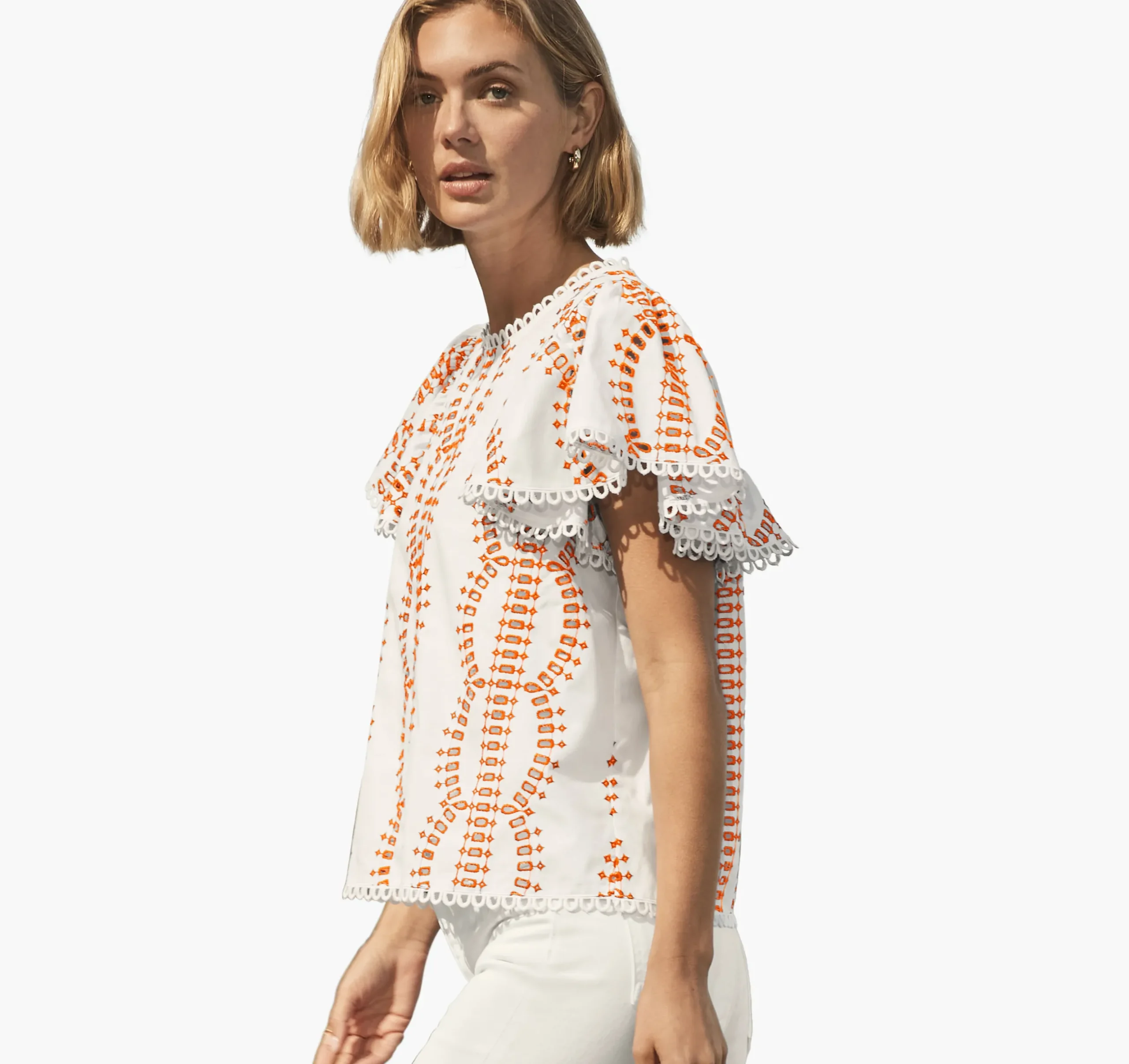 Game Day Eyelet Flutter Sleeve Top