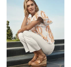 Game Day Eyelet Flutter Sleeve Top